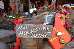 A Free Moonshine Tasting sign at the Ole Smoky Distillery on the Gatlinburg Strip.